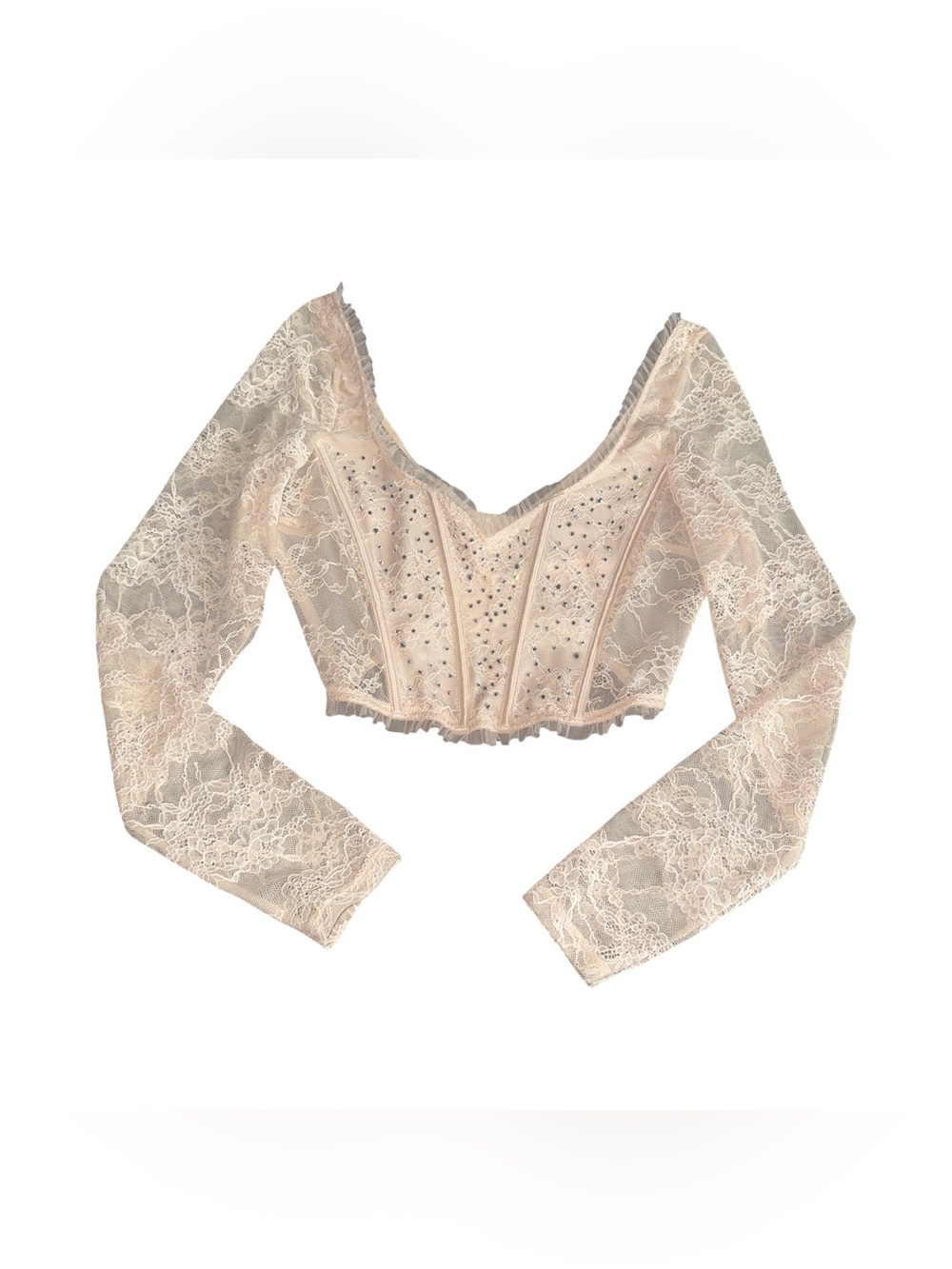 NWOT Victoria's Secret Cream Lace Long-Sleeve Cropped Corset Top